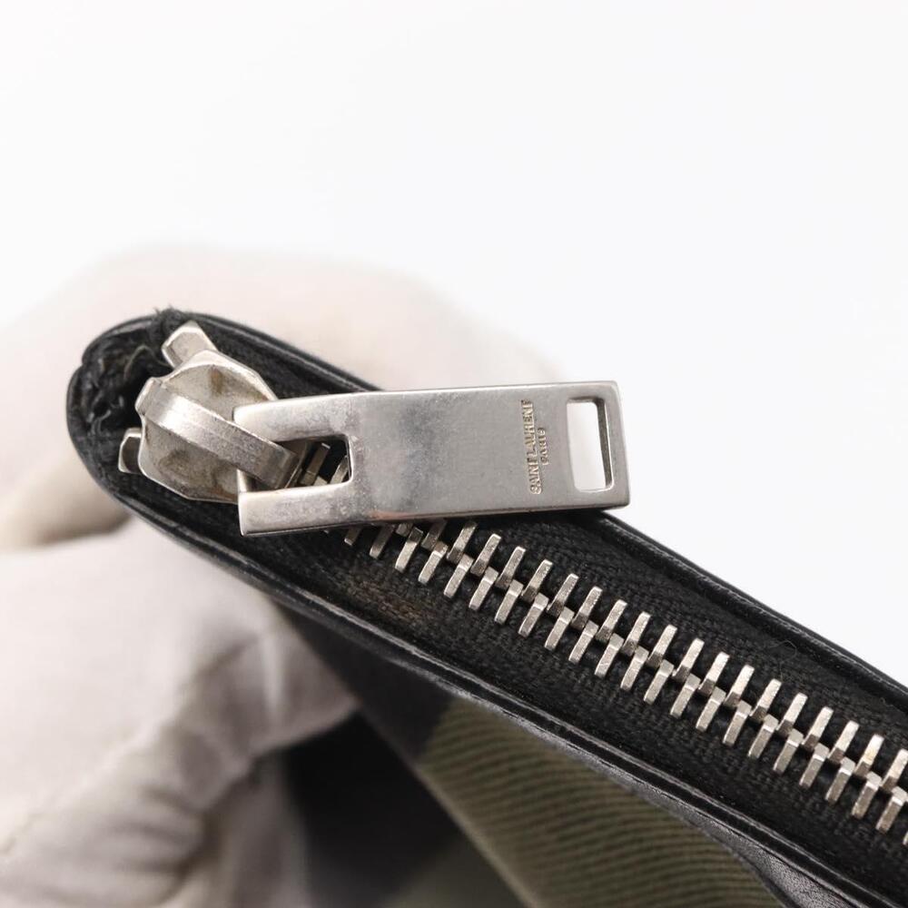 SAINT LAURENT Clutch Bag Canvas Leather Black Khaki Silver Auth mr1652 - Picture 8 of 16